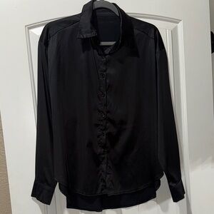 Women’s Black Satin Button-Up Shirt